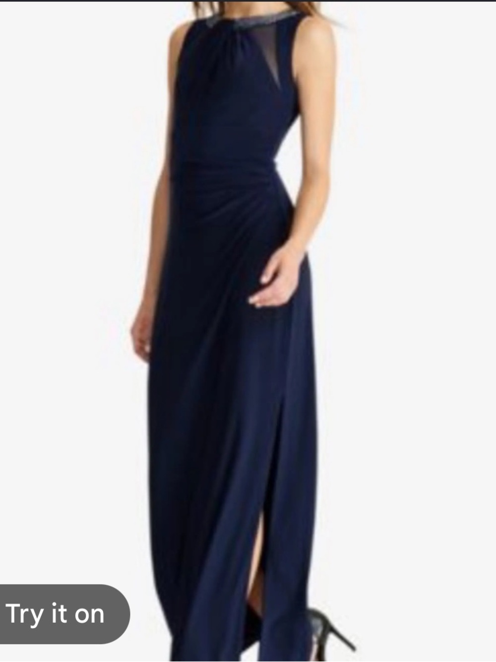 Lauren Ralph Lauren Navy Evening Wear Event Maxi Dress Beaded Collar Size 8